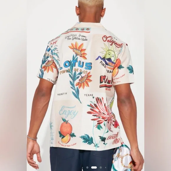 Fresh Postal Vibe Short Sleeve Button Up - Natural/Combo Size XLarge NEW - Picture 2 of 8